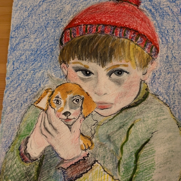 Watercoir Painting Portrait of Boy and Pup. - Picture 3 of 14